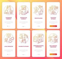 Conduct disorder red gradient onboarding mobile app screen set. Walkthrough 4 steps graphic instructions pages with linear concepts. UI, UX, GUI template. vector