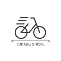 Bicycle pixel perfect linear icon. Pedal cycle. Transportation and recreation. Sport activity. Thin line illustration. Contour symbol. Vector outline drawing. Editable stroke.