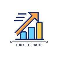 Growing statistics pixel perfect RGB color icon. Data analysis. Financial data collection. Market strategy. Isolated vector illustration. Simple filled line drawing. Editable stroke.