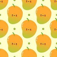 Cute funny mango pattern character. Vector hand drawn cartoon kawaii character illustration icon. Isolated on white background. Mango character concept