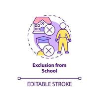 Exclusion from school concept icon. Youth homelessness cause abstract idea thin line illustration. No access to education. Isolated outline drawing. Editable stroke.