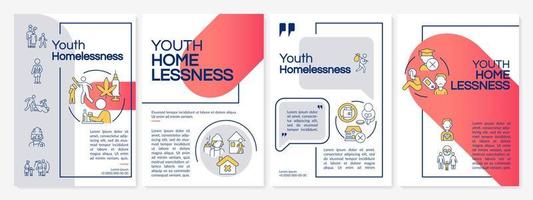 Homelessness among young people red and grey brochure template. Leaflet design with linear icons. 4 vector layouts for presentation, annual reports.