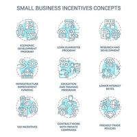 conjunto de iconos de concepto turquesa de incentivos para pequeñas empresas. programa de apoyo al emprendimiento idea ilustraciones en color de línea delgada. símbolos aislados. trazo editable. vector