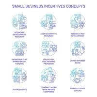 Small business incentives blue gradient concept icons set. Entrepreneurship support idea thin line color illustrations. Isolated symbols. Editable stroke. vector