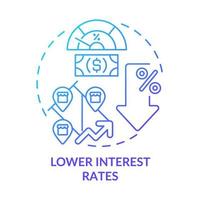 Lower interest rates blue gradient concept icon. Loan program. Encouraging business activity abstract idea thin line illustration. Isolated outline drawing. vector