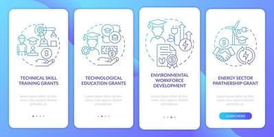 Tech training federal grants blue gradient onboarding mobile app screen. Walkthrough 4 steps graphic instructions pages with linear concepts. UI, UX, GUI template. vector