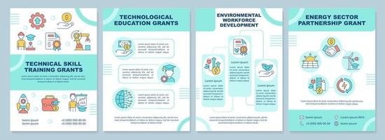 Federal grants for tech training mint brochure template. Leaflet design with linear icons. 4 vector layouts for presentation, annual reports.