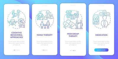 Conduct disorder treatment blue gradient onboarding mobile app screen. Walkthrough 4 steps graphic instructions pages with linear concepts. UI, UX, GUI template. vector