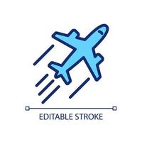 Plane pixel perfect RGB color icon. Commercial flight. Jet engine. Landing and departure. Isolated vector illustration. Simple filled line drawing. Editable stroke.