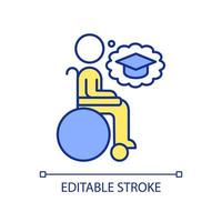 Students with disabilities RGB color icon. Inclusive university education. Opportunity for disabled person. Isolated vector illustration. Simple filled line drawing. Editable stroke.