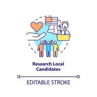 Research local candidates concept icon. Homelessness assistance abstract idea thin line illustration. Housing programs. Isolated outline drawing. Editable stroke. vector