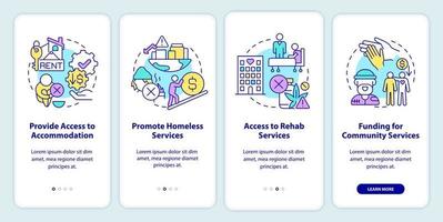 Things government must do onboarding mobile app screen. Rehab services walkthrough 4 steps graphic instructions pages with linear concepts. UI, UX, GUI template. vector