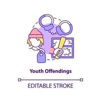 Youth offendings concept icon. Homelessness among young people abstract idea thin line illustration. Behavioral problems. Isolated outline drawing. Editable stroke.