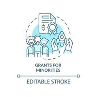 Grants for minorities turquoise concept icon. Small business supporting program abstract idea thin line illustration. Isolated outline drawing. Editable stroke. vector