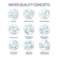 Water quality blue gradient concept icons set. Protect from pollution idea thin line color illustrations. Limit plastic use. Taste and odor. Isolated symbols. vector