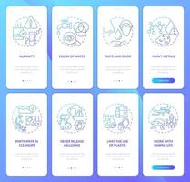 Prevent water pollution blue gradient onboarding mobile app screen set. Walkthrough 4 steps graphic instructions pages with linear concepts. UI, UX, GUI template. vector