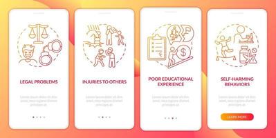 Effects of conduct disorder red gradient onboarding mobile app screen. Walkthrough 4 steps graphic instructions pages with linear concepts. UI, UX, GUI template. vector