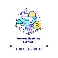 Promote homeless services concept icon. Government supportive program abstract idea thin line illustration. Isolated outline drawing. Editable stroke. vector