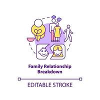 Family relationship breakdown concept icon. Unaccompanied youth cause abstract idea thin line illustration. Break-ups. Isolated outline drawing. Editable stroke.
