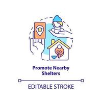 Promote nearby shelters concept icon. Way to help homeless people abstract idea thin line illustration. Taking refuge. Isolated outline drawing. Editable stroke. vector