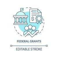 Federal grants turquoise concept icon. Government support. Workplace development abstract idea thin line illustration. Isolated outline drawing. Editable stroke. vector