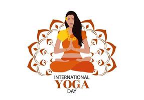 Woman meditating in lotus pose. Mandala vector. International Yoga Day June 21st celebrations of world yoga day. Vector banner