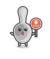 spoon character illustration holding a stop sign vector