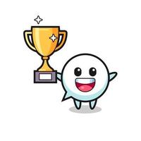 Cartoon Illustration of speech bubble is happy holding up the golden trophy vector
