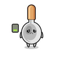 cooking spoon mascot character doing a tired gesture vector