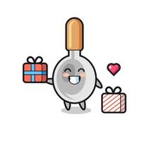 cooking spoon mascot cartoon giving the gift vector