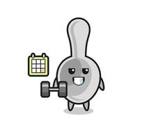 spoon mascot cartoon doing fitness with dumbbell vector