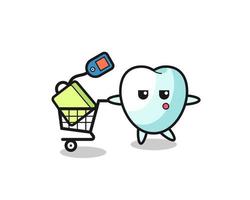dibujos animados de ilustración de diente con un carrito de compras vector