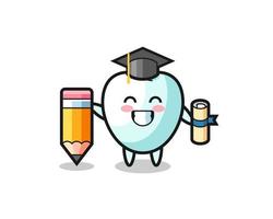 tooth illustration cartoon is graduation with a giant pencil vector
