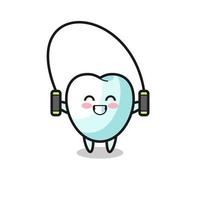 tooth character cartoon with skipping rope vector