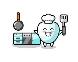 tooth character illustration as a chef is cooking vector