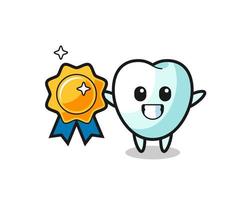 tooth mascot illustration holding a golden badge vector