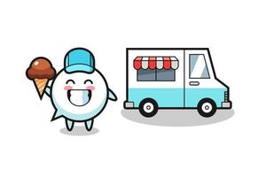 caricatura de mascota de burbuja de habla con camión de helados vector