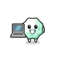 ilustración de mascota de chicle con una computadora portátil vector