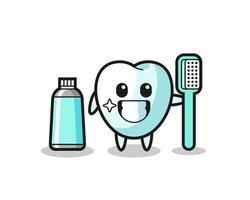 ilustración de mascota de diente con un cepillo de dientes vector