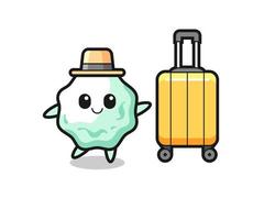 chewing gum cartoon illustration with luggage on vacation vector