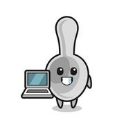 Mascot Illustration of spoon with a laptop vector