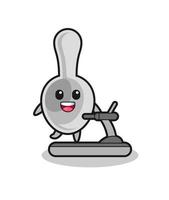 spoon cartoon character walking on the treadmill vector