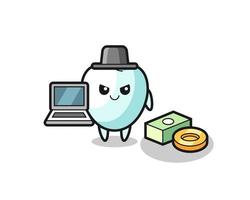 Mascot Illustration of tooth as a hacker vector