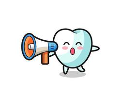 tooth character illustration holding a megaphone vector