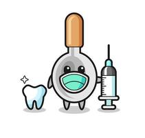 personaje mascota de la cuchara de cocina como dentista vector