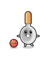 Illustration of cooking spoon cartoon is playing basketball vector