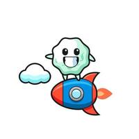 personaje de mascota de chicle montando un cohete vector