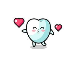 tooth character cartoon with kissing gesture vector