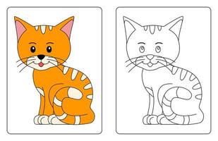 lindo gato de dibujos animados sentado páginas para colorear y libros para niños vector