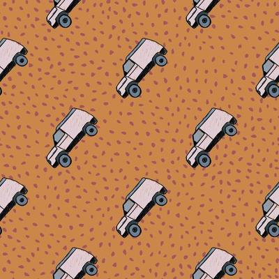 Cute SUV car seamless pattern. Kids hand drawn automobile background.